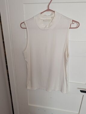 Cyrus Sleeveless Mock Neck Ribbed Top in Ivory